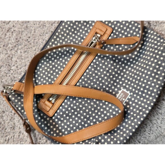 Fossil Dawson Polka Dot Crossbody Handbag Grayish Blue white Key-per canvas - Picture 7 of 12